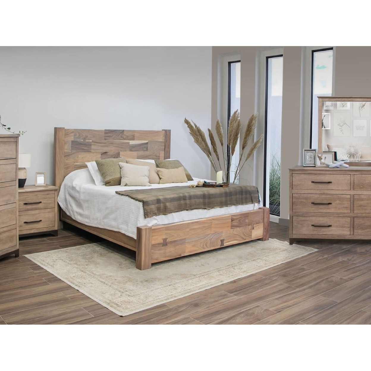 International Furniture Direct Natural Parota Bedroom Set