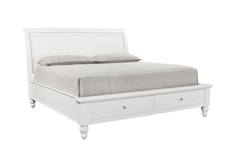 Transitional Queen Storage Sleigh Bed with Headboard USB Charging Ports