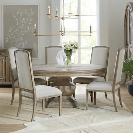 Traditional 7-Piece Round Dining Table and Chair Set