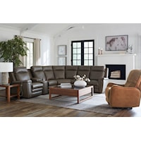 Asher Contemporary 5-Seat  Sectional Sofa with Storage Console and Two Triple Power Recliners