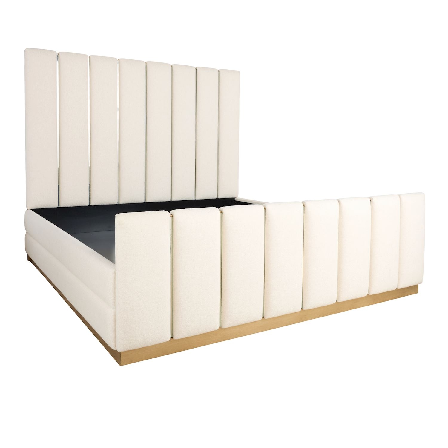 Channel-Upholstered King Bed w/Gold Trim