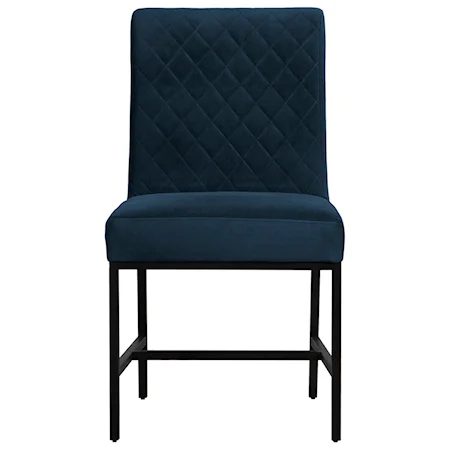 Set of 2 Modern Blue Velvet and Black Leg Accent Dining Chairs