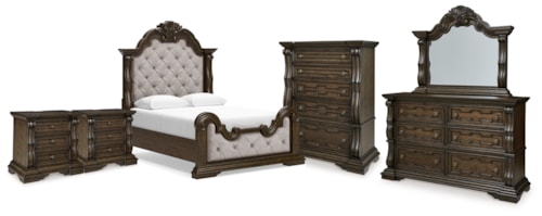 Queen Panel Bed, Dresser, Mirror, Chest And 2 Nightstands