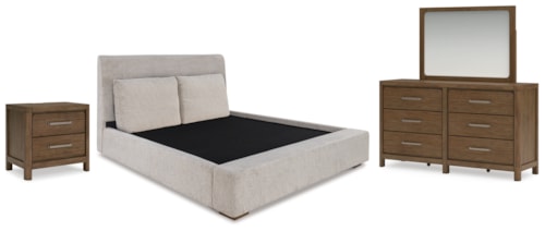 King Upholstered Bed, Dresser, Mirror And Nightstand