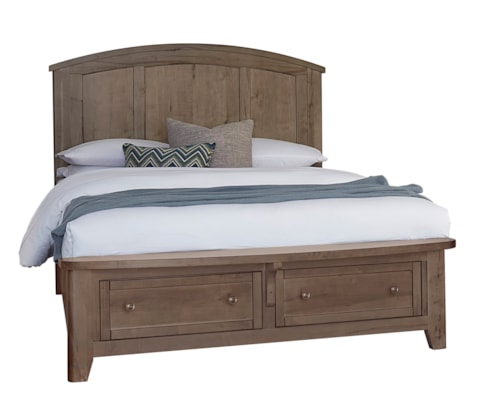 Transitional King Arched Bed with Footboard Storage