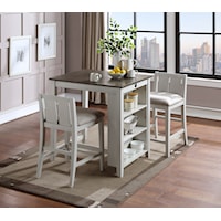 Contemporary 3-Piece Counter Height Dining Set with Storage Shelf and Two Tone Finish