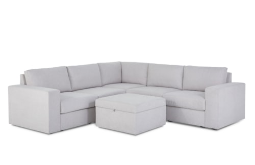 Flex 5-Seat Sectional Sofa with Wide Arm and Storage Ottoman - Frost