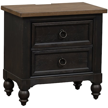 Transitional 2-Drawer Nightstand with USB Charging Station