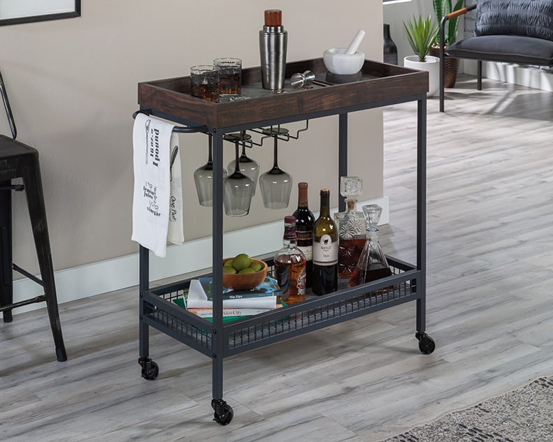 Sauder Market Commons Rolling Bar Cart