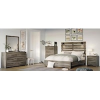 5-Piece Rustic Queen Bed with Built-in Lighting Bedroom Set