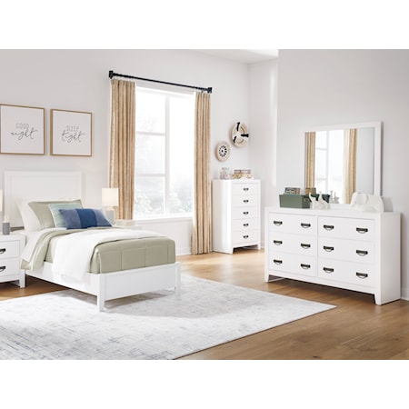 Twin Panel Bed, Dresser And Mirror