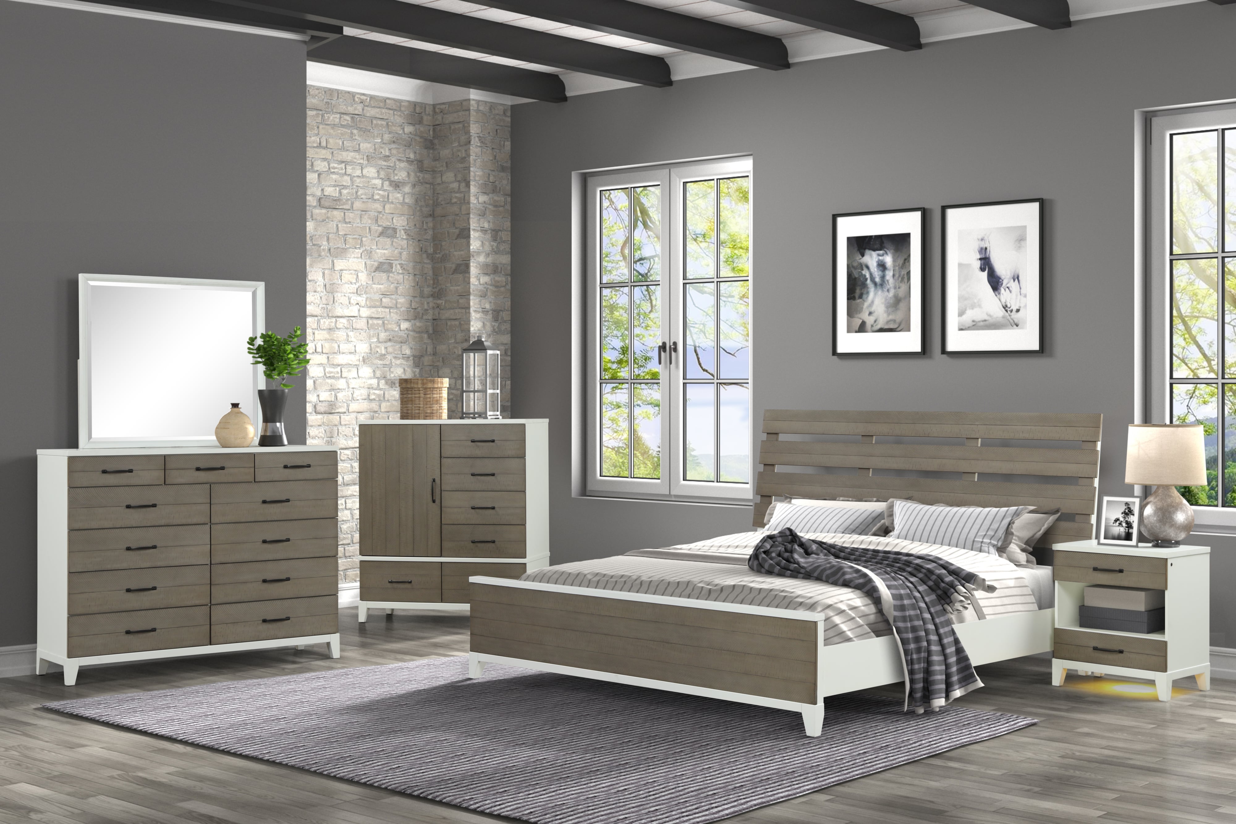 Queen Panel Bed with Open Slat Headboard