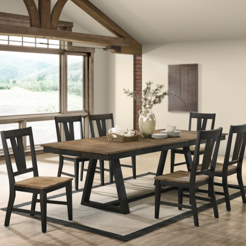 Transitional 7-Piece Trestle Dining Set with Splat Back Side Chairs