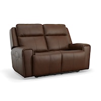 Transitional Power Reclining Loveseat with Power Headrest and Lumber