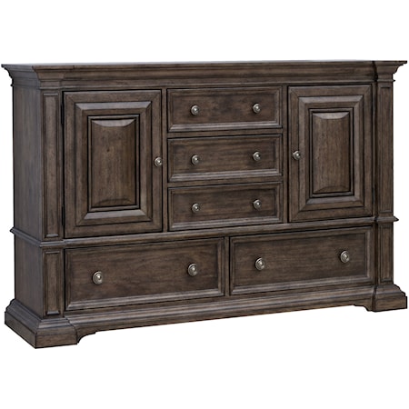 Traditional 5-Drawer Dresser with Doors