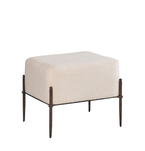 Transitional Shearling Natural Stool with Brass Legs