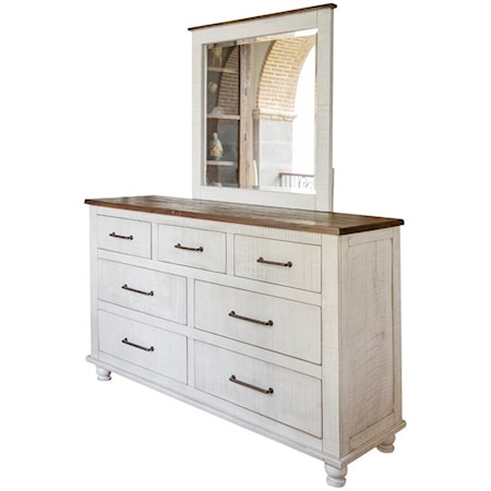 Relaxed Vintage Dresser and Mirror with Felt-Lined Top Drawer