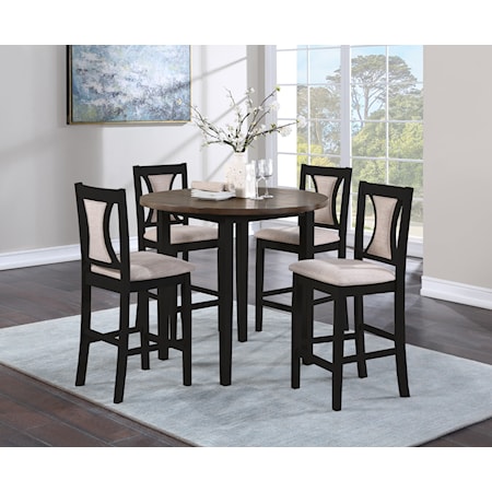 Farmhouse 5-Piece Round Counter Height Dining Set with Two Tone Finish