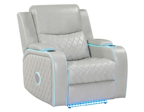 Contemporary Power Recliner with Soft Ambient Lighting & USB Charging
