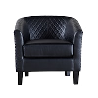 Transitional Upholstered Quiltback Barrel Accent Chair in Midnight Black