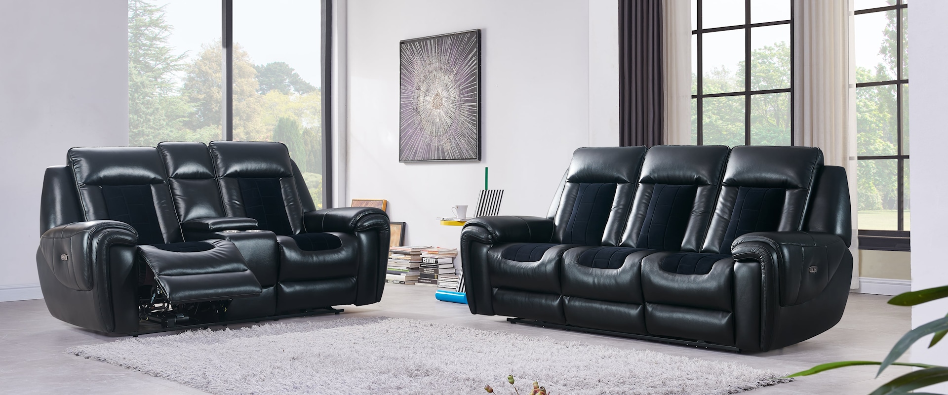 Transitional Living Room Set with Power Reclining Sofa, Loveseat and Recliner