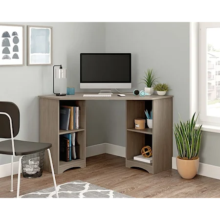 Transitional Corner Desk with Lower Shelf Storage