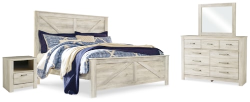 King Crossbuck Panel Bed, Dresser, Mirror, And Nightstand