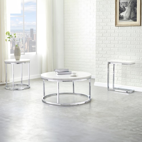 Contemporary 3-Piece Coffee Table Set with Marble Top