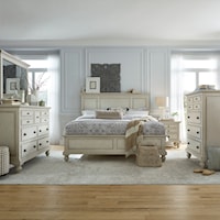 Transitional King Panel Bed, Dresser & Mirror, Chest, Night Stand