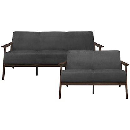 Contemporary 2-Piece Living Room Set with Exposed Wood Arms