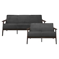 Contemporary 2-Piece Living Room Set with Exposed Wood Arms