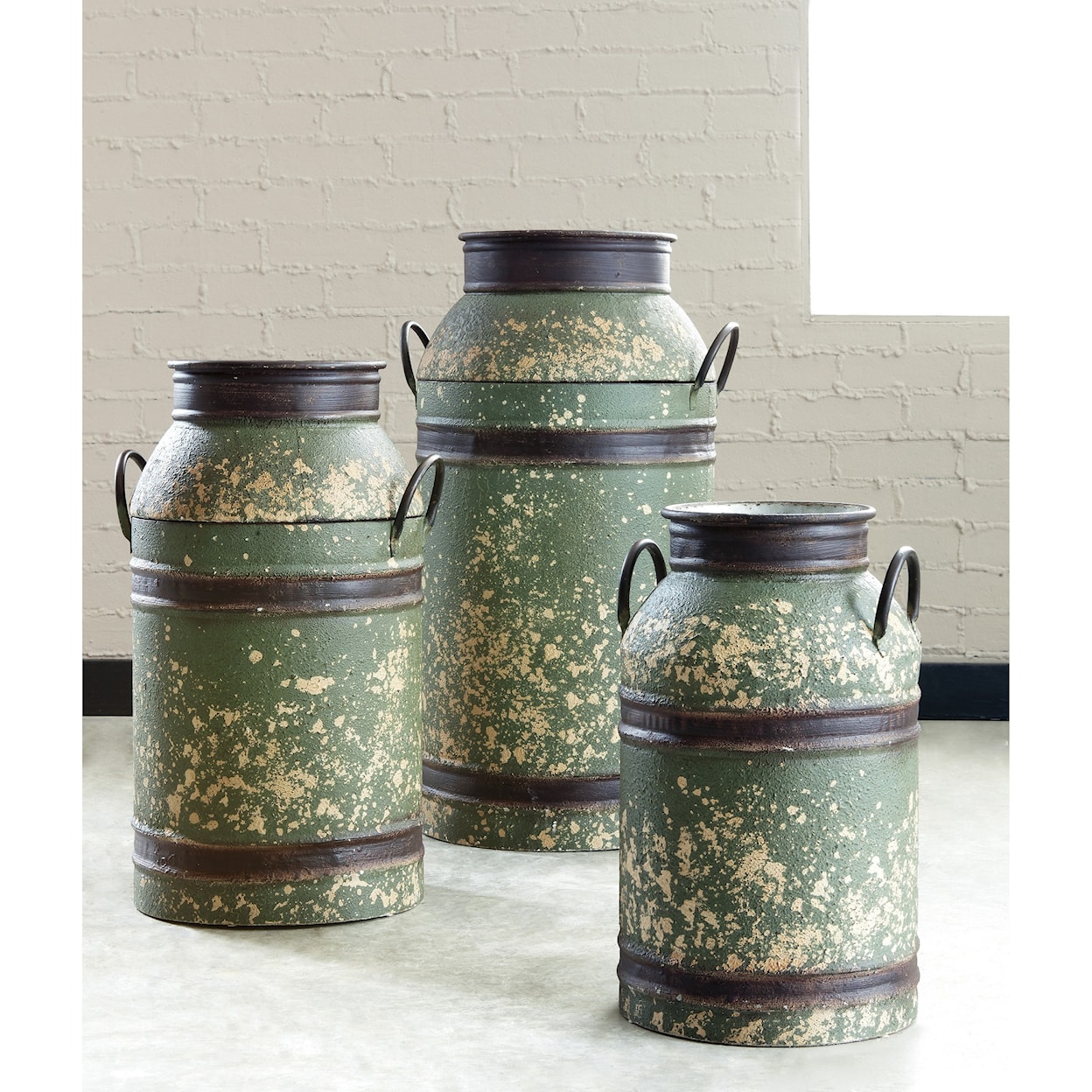 Signature Design by Ashley Accents Elke Antique Green/Brown Milk Can Set