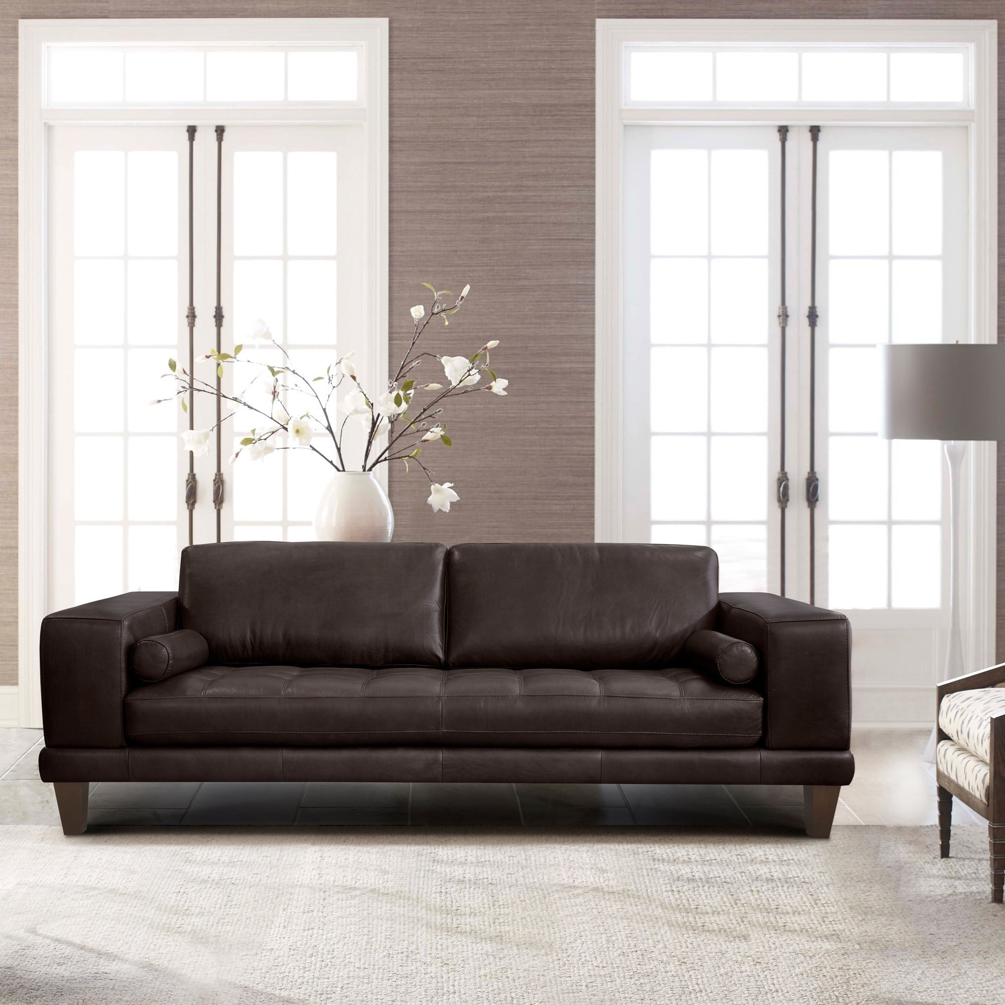 Upholstered Sofa with Bolster Pillows