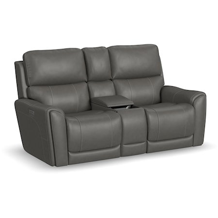 Transitional Power Reclining Loveseat with Console