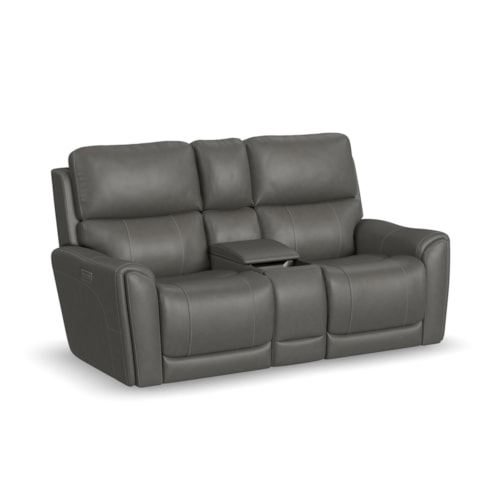 Transitional Power Reclining Loveseat with Storage Console