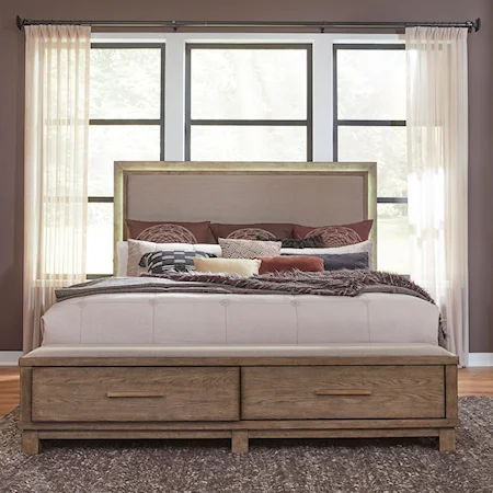 Contemporary Queen Storage Bed with LED Headboard