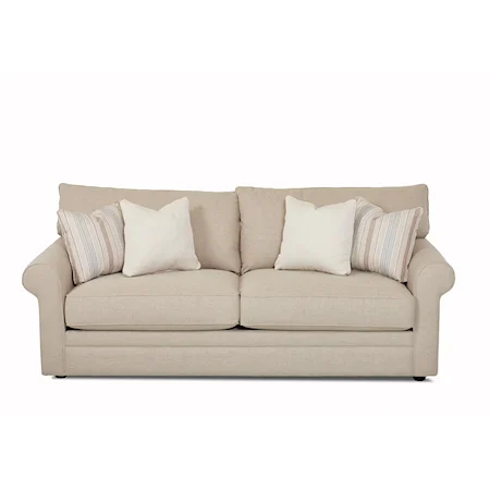 Casual Stationary Sofa with Rolled Arms, Unattached Back and Welt Detail