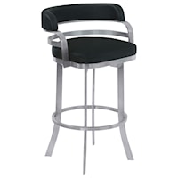 30" Bar Height Metal Barstool in Black Faux Leather with Brushed Stainless Steel Finish