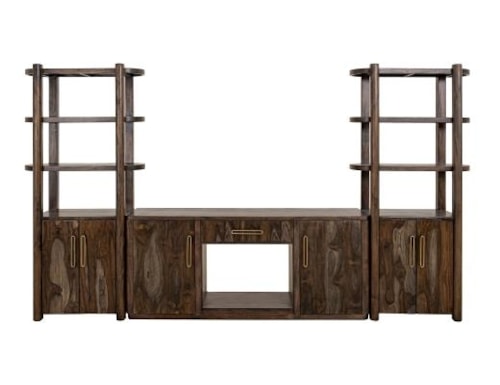 Modern Rustic 6-Door Wall Unit with Electric Fireplace