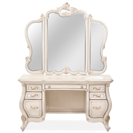 7-Drawer Vanity Desk and Mirror