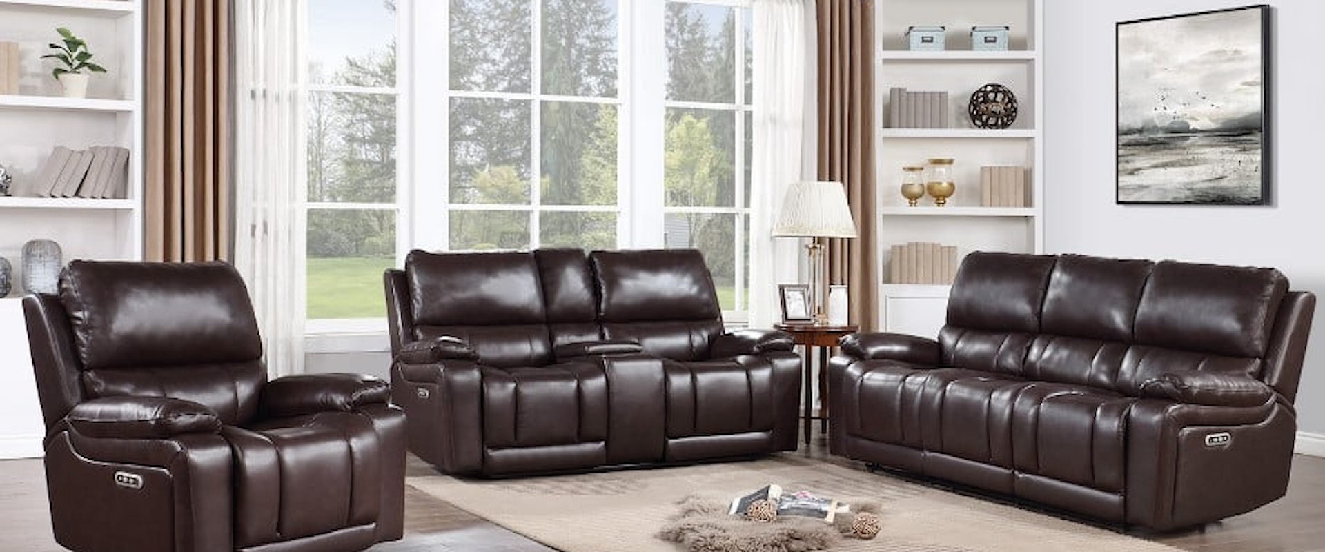 Casual Reclining Living Room Set-BRN