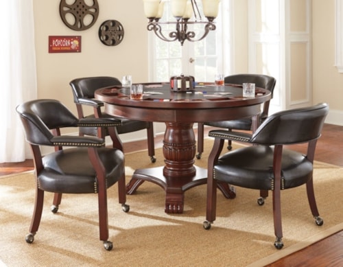 Round Game Table & Caster Arm Chair Set
