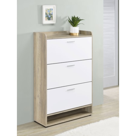 GENA WHITE AND NATURAL SHOE CABINET |