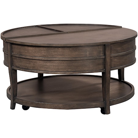 Transitional Round Cocktail Table with Lift Top