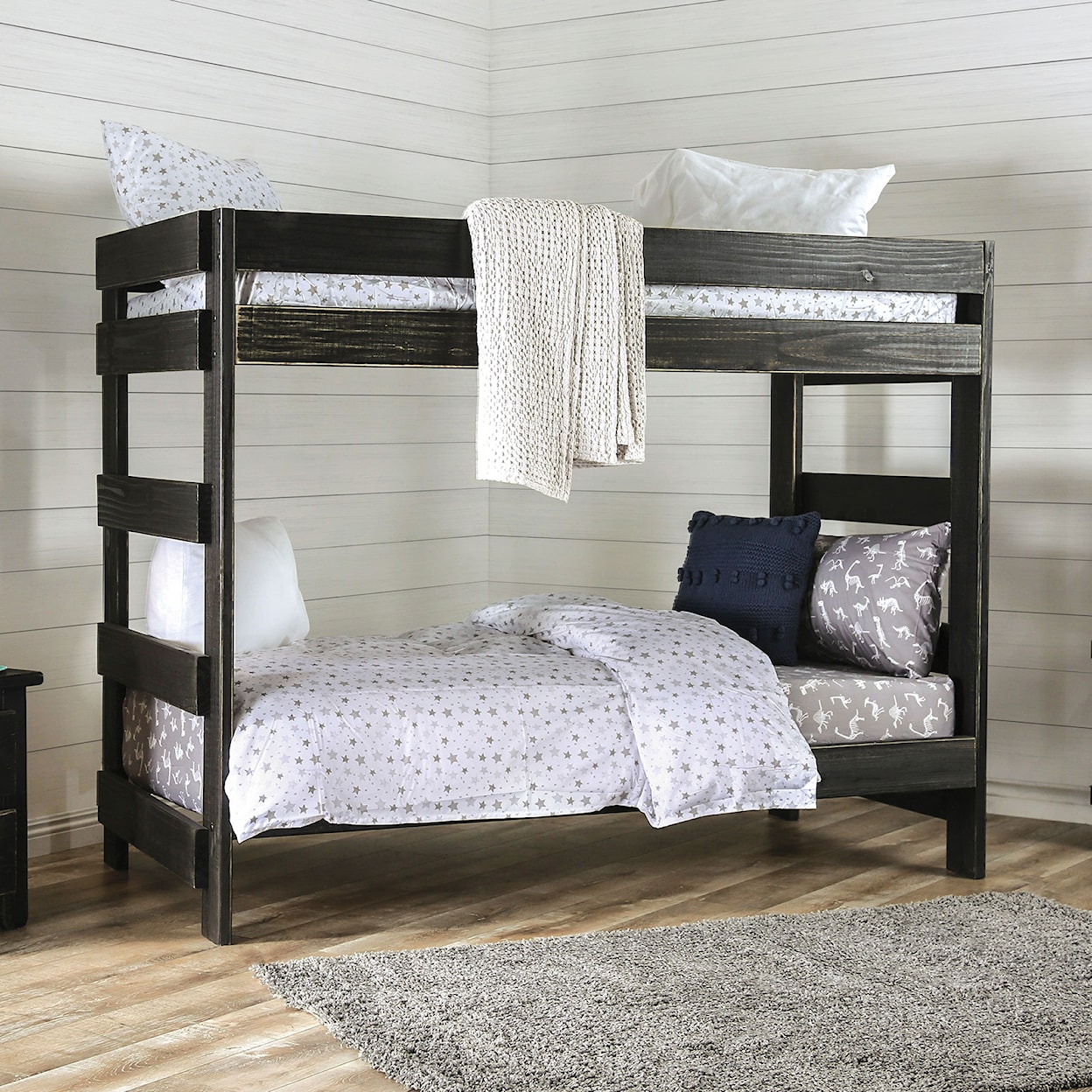 FUSA Arlette Twin/Twin Bunk Bed with 2 Slat Kits