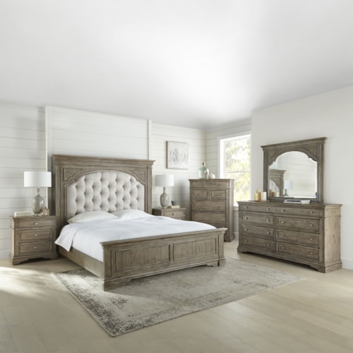 Farmhouse 5-piece King Bedroom Set with Tufted Headboard