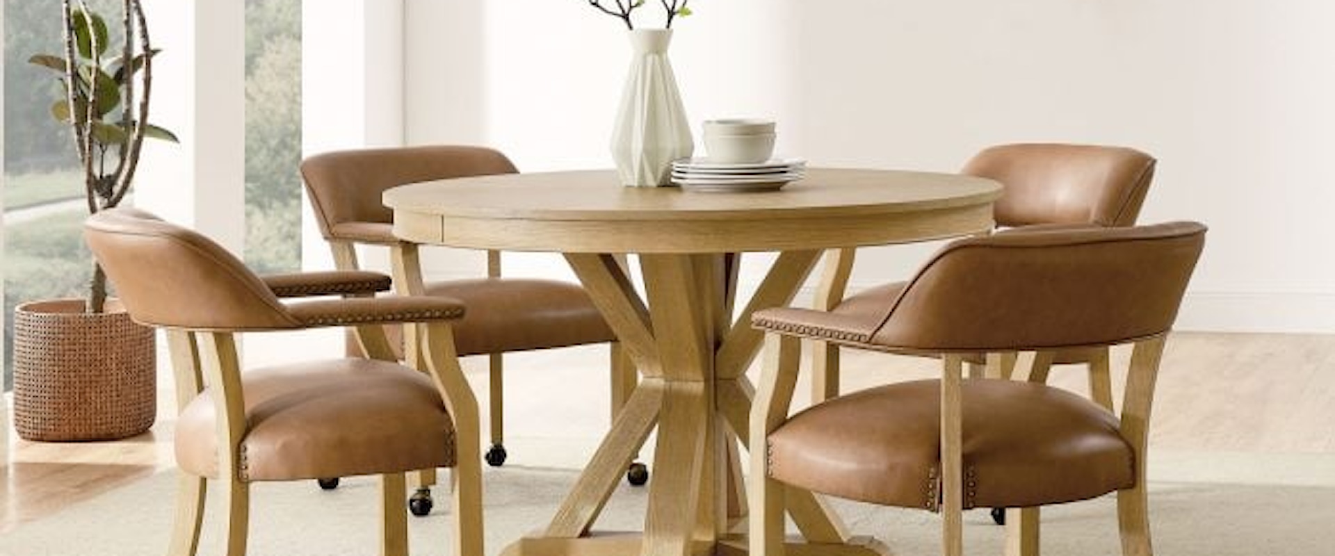 Rustic 6-Piece Game Table Top Dining Set - Natural