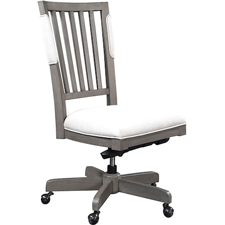 Farmhouse Office Chair with Casters and Slat Back