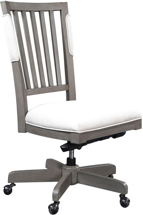 Farmhouse Office Chair with Casters and Slat Back