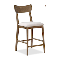 Mid-Century Modern Counter-Height Dining Stool with Upholstered Seat